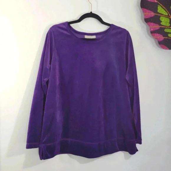 Woman Within Velvet Top Long Sleeve Royal Purple Soft Cozy - Picture 1 of 16